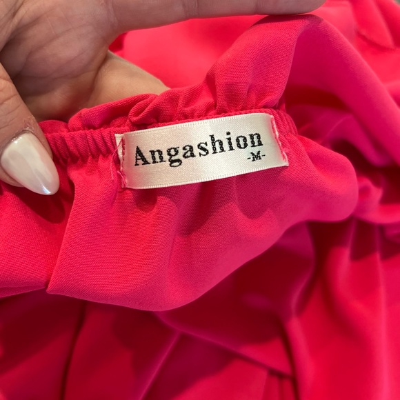 Angashion Women’s Jumpsuit- Sleeveless Ruffle Wide Leg Hot Pink - Medium - Picture 8 of 8